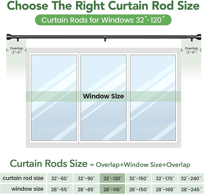 Time Forest Black Curtain Rods for Windows 32 to 120 Inch, 1 Inch Diameter - Image 7
