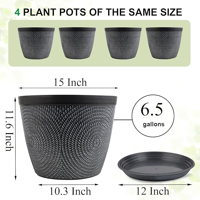 Quarut 4 Pack 15 Inch Large Planter Pot - Image 4