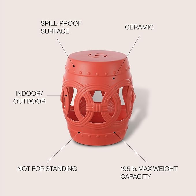 JONATHAN Y TBL1022G Lucky Coins 16" Chinese Ceramic Drum Indoor/Outdoor Garden - Image 4