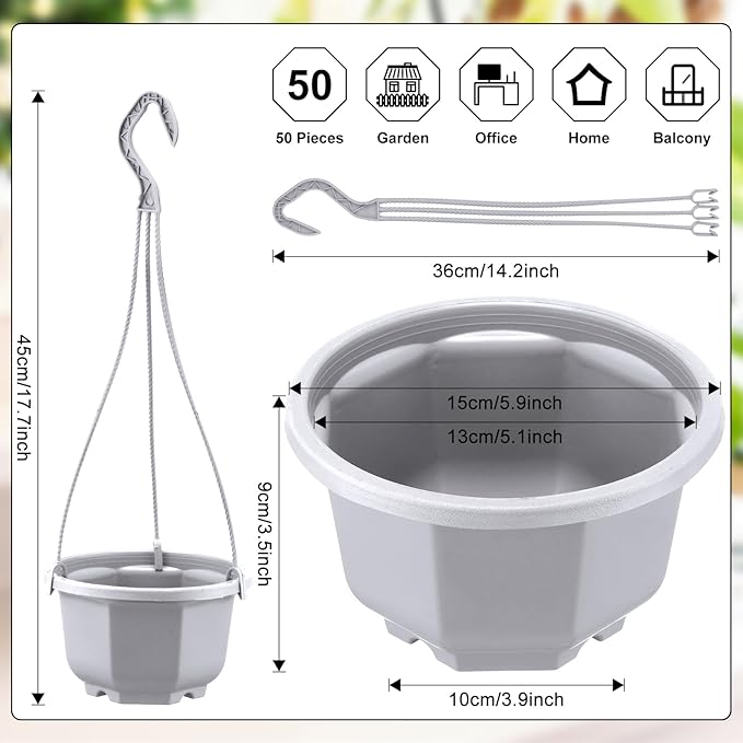 Roshtia 50 Pcs 5.9 inch Plastic Hanging Plant Pots - Image 2