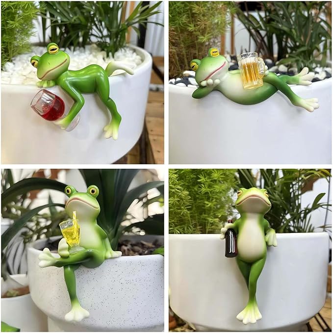 4 PCS Tipsy Frog Statues Pot Hugger Decorations - Image 2