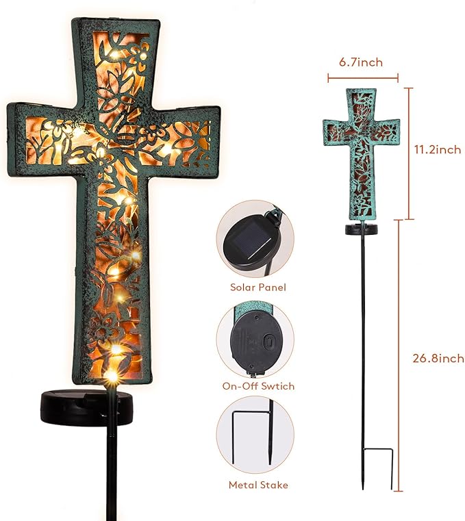 Solar Cross Garden Stake Lights 38inch Outdoor Waterproof Memorial Garden Decor - Image 5