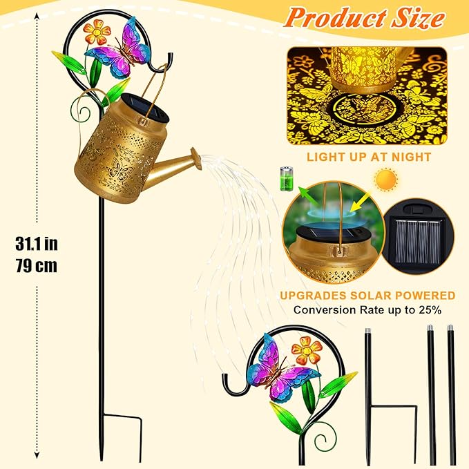 Butterfly Solar Watering Can Lights, Outdoor Waterproof Garden Lanterns - Image 7