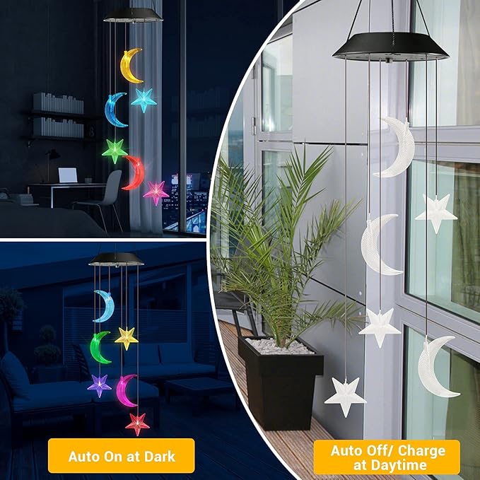 Toodour Solar Wind Chimes, Color Changing Wind Chimes Moon and Star, LED - Image 5