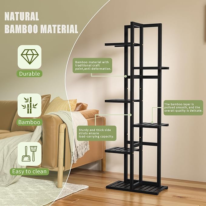 6 Tier Bamboo Plant Stand Indoor, Wood Tall Flower Holder Corner Tiered Plant - Image 5