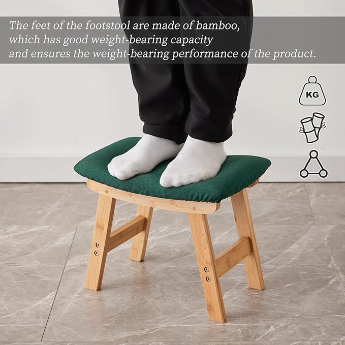 Foot Stool, Bamboo Small Sofa Foot Rest Under Desk, Extra Seating - Image 4