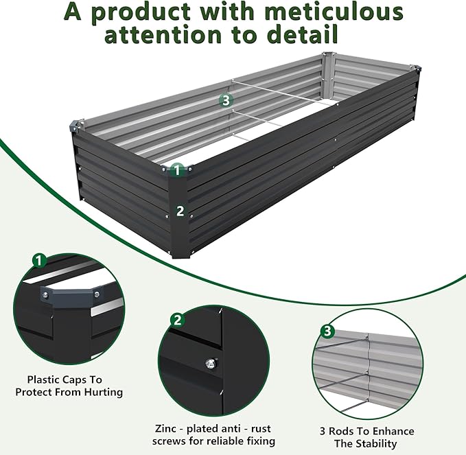 8×2×1FT Galvanized Raised Garden Bed Kit, Metal Planter Boxes, Large Outdoor - Image 3