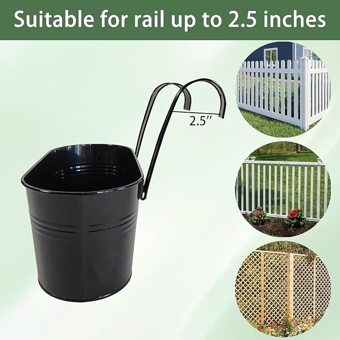 4 Pack Metal Hanging Planter for Outdoor Plants, 10 Inch Black Fence Planters - Image 5