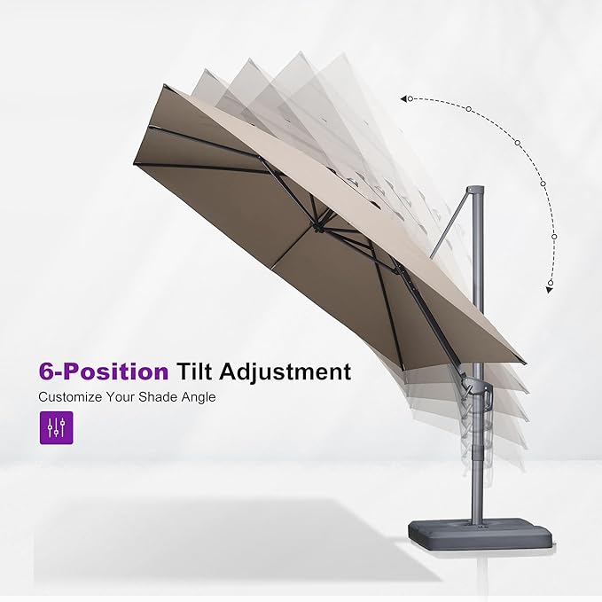 PURPLE LEAF Patio Umbrella 9' X 9' Rectangle Cantilever Umbrella Large Aluminum - Image 6
