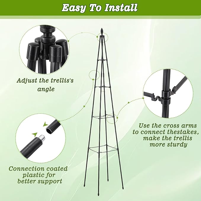 2 Pack Garden Trellis for Climbing Plants Outdoor, 63inch Tall Rustproof Metal - Image 3