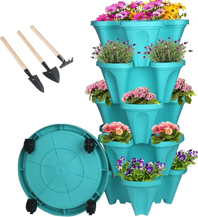 GameXcel Vertical Planter 5 Tier Stackable Planters Garden Planters Strawberry by GameXcel