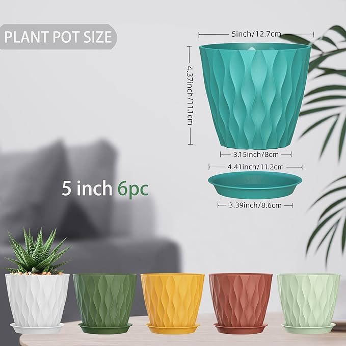 5 Inch Planter Pots, 6 Pack Indoor Planters, Small Flower Pots - Image 2