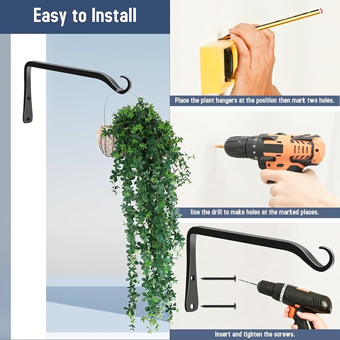 FEED GARDEN 2 Pack 8 Inch Hanging Plant Bracket Wall Hooks Decorative Plant - Image 6