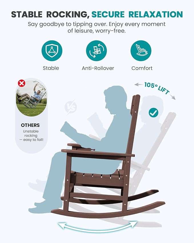 SERWALL Oversized Outdoor Rocking Chair, All-Weather Patio Rocking Chair - Image 5