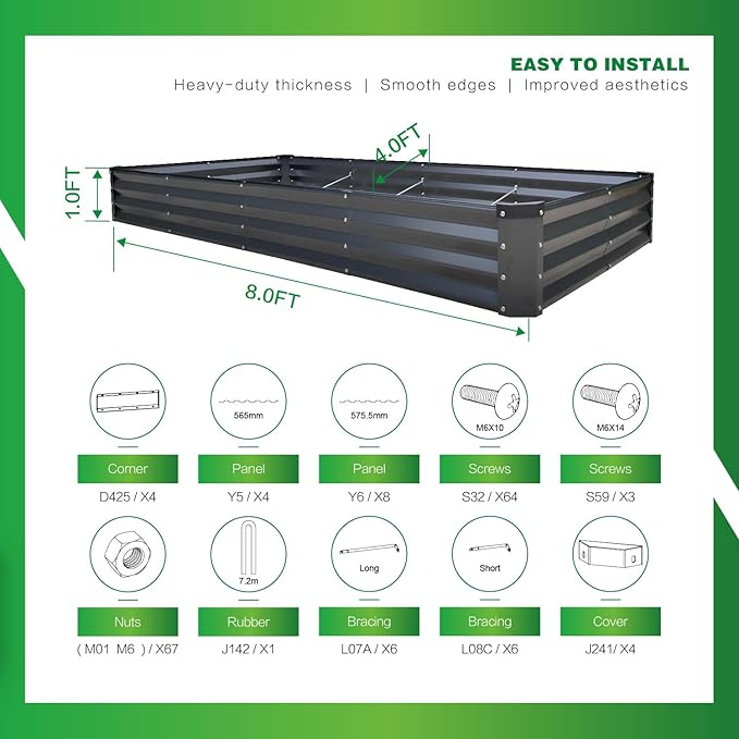 GARDMAX 8x4x1FT Galvanized Raised Garden Bed Kit, Metal Planter Boxes Outdoor - Image 4