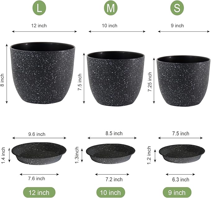 Large Flower Pots 12/10/9 inch, Plant Pots - Image 3