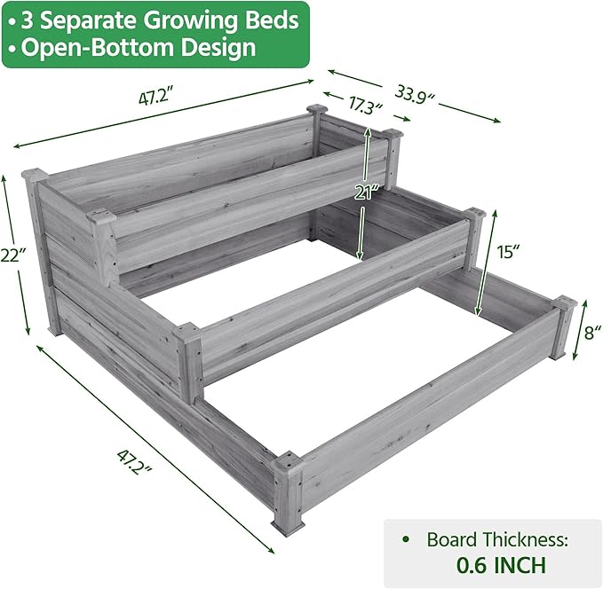 Yaheetech 3 Tier 47 x 47 x 22in Raised Garden Bed Horticulture Outdoor Elevated - Image 3