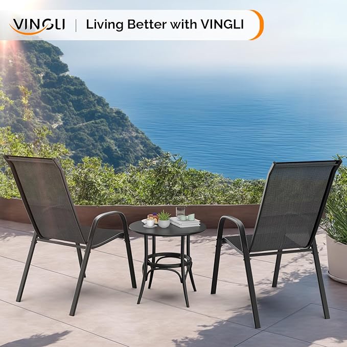 VINGLI Patio Chairs Set of 4 – Stackable Outdoor Dining Chairs - Image 8