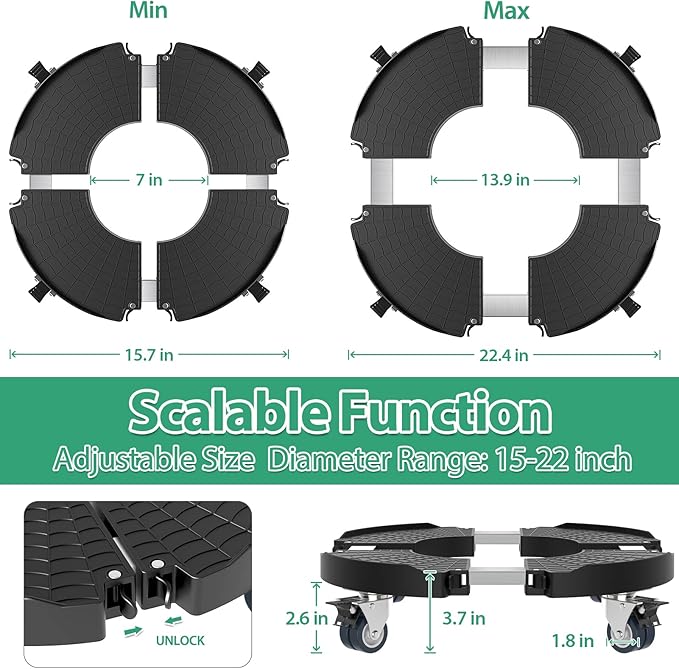VANCASTLE Plant Caddy with Lockable Wheels Heavy Duty 450lbs Capacity, 15-22 - Image 2