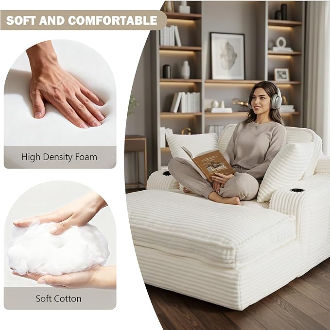 67" Oversized Chaise Lounge Chair Indoor, Soft Boneless Cloud Couch - Image 6