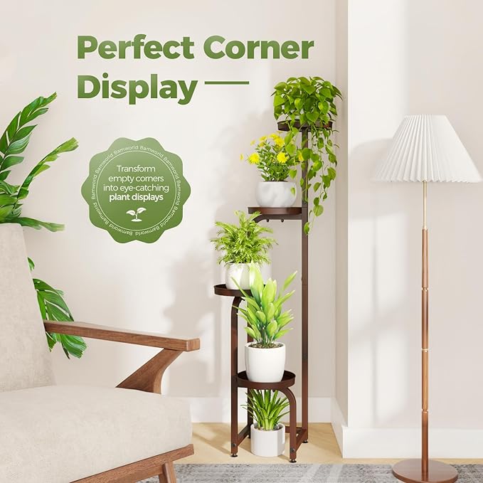 Bamworld Corner Plant Stand Indoor Outdoor, Tall Metal Flower Pot Stands - Image 4
