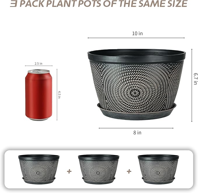Quarut 10 Inch Flower Pots for Outdoor Indoor, 3 Pack Plastic Plant Pots - Image 3