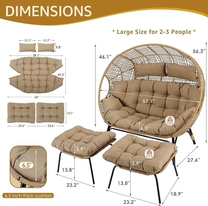 NICESOUL Indoor Outdoor Double Egg Chair - Image 3
