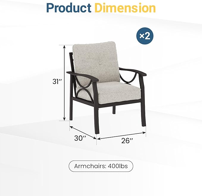 RoyalCraft Outdoor Patio Furniture Set, 3 Pieces Metal Patio Conversation Set - Image 2