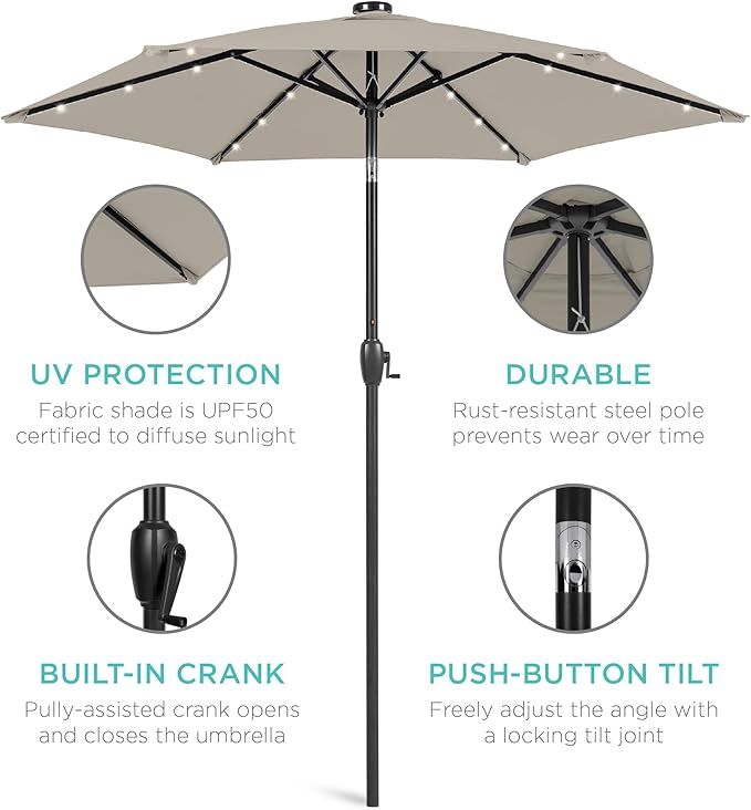 Best Choice Products 7.5ft Outdoor Solar Market Table Patio Umbrella - Image 5