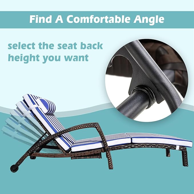 Chaise Lounge Chairs Outdoor Set of 4, Comfy Outside Wicker Patio Pool Lounge - Image 2
