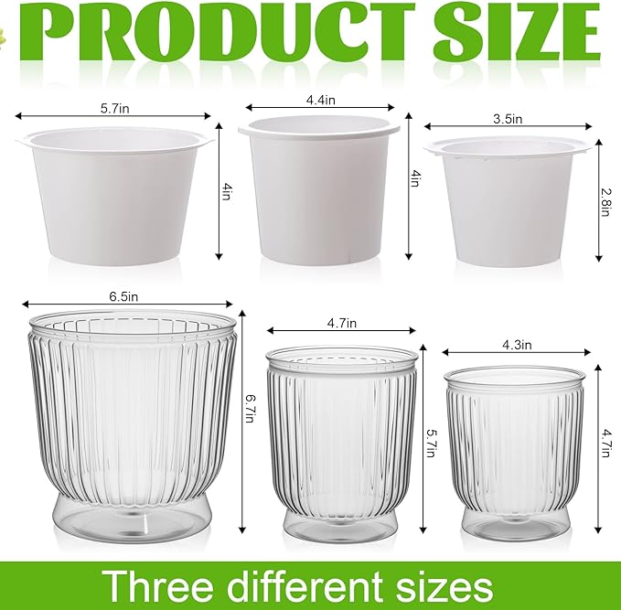 Set of 6 Self Watering Plant Pot 3 Sizes Plastic Double Layer Self Watering - Image 2