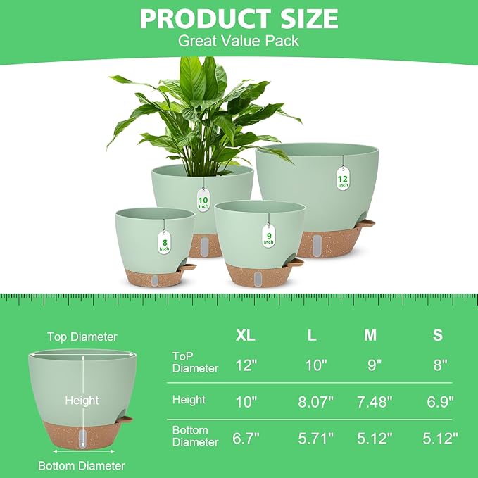12" 10" 9" 8" Self Watering Pots - Image 2