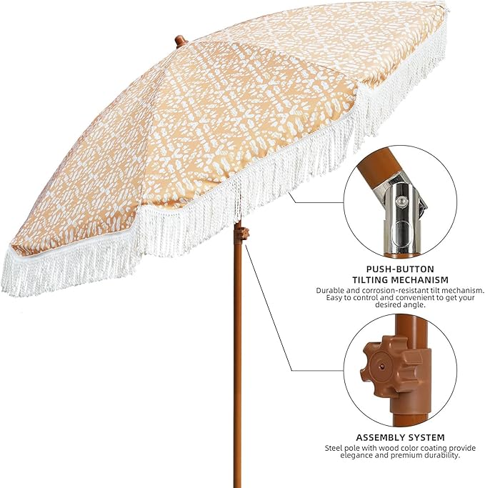 AMMSUN 7ft Patio Umbrella with Fringe Outdoor Tassel Umbrella UPF50+ Premium - Image 2