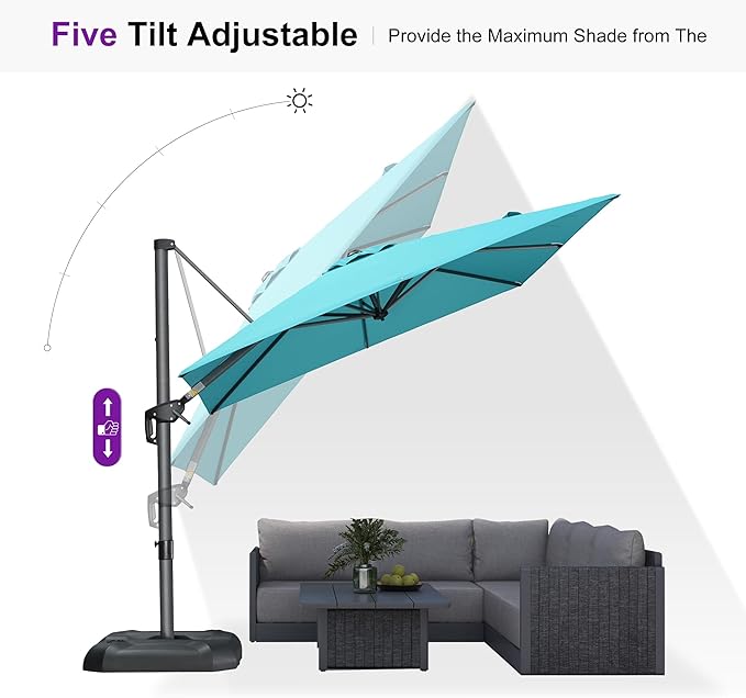 PURPLE LEAF 8 Feet Patio Umbrella Outdoor Cantilever Square Umbrella Aluminum - Image 8