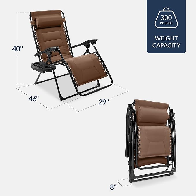 Best Choice Products Oversized Padded Zero Gravity Chair, Folding Outdoor Patio - Image 2