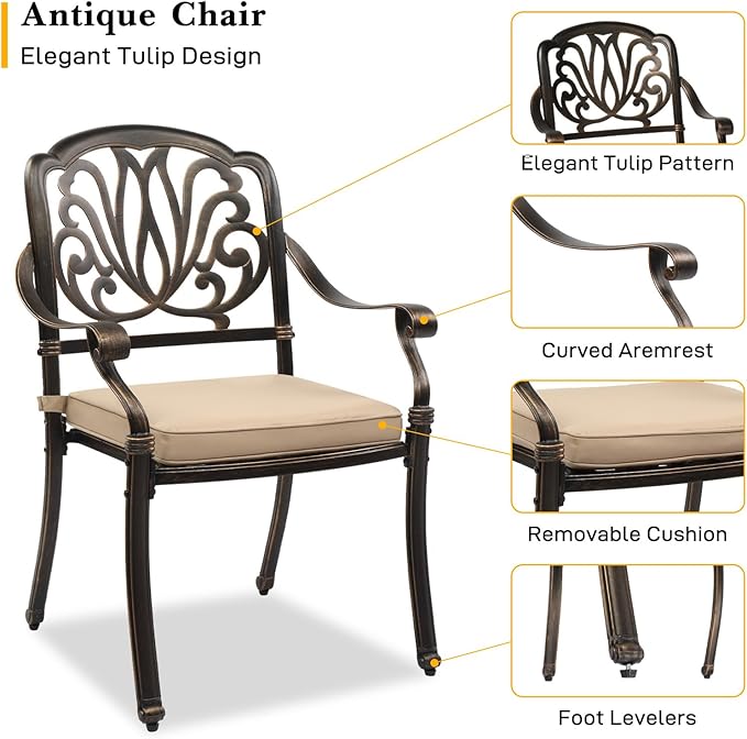 VINGLI 5-Piece Outdoor Patio Dining Set, Cast Aluminum All-Weather Outdoor - Image 5