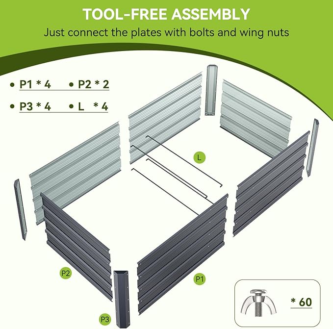 Ohuhu 6x3x1.5FT Metal Raised Garden Bed Outdoor, Reinforced Galvanized Steel - Image 8