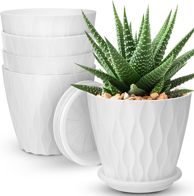 6 inch Plant Pots, 5 Pack Flower Pots Outdoor Indoor, Planters by AFamilyofGardenLovers