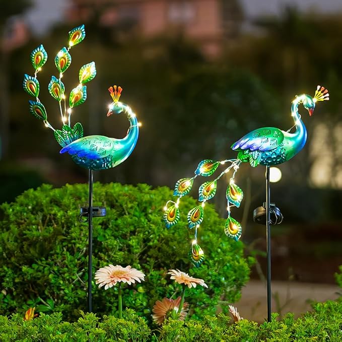 DREAMSOUL Peacock Solar Lights Outdoor 2 Pack, Waterproof Outdoor Solar Lights - Image 3