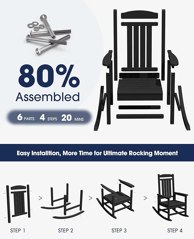 KINGYES Outdoor Rocking Chairs, HDPE All-Weather Patio Rocking Chairs High Back - Image 3