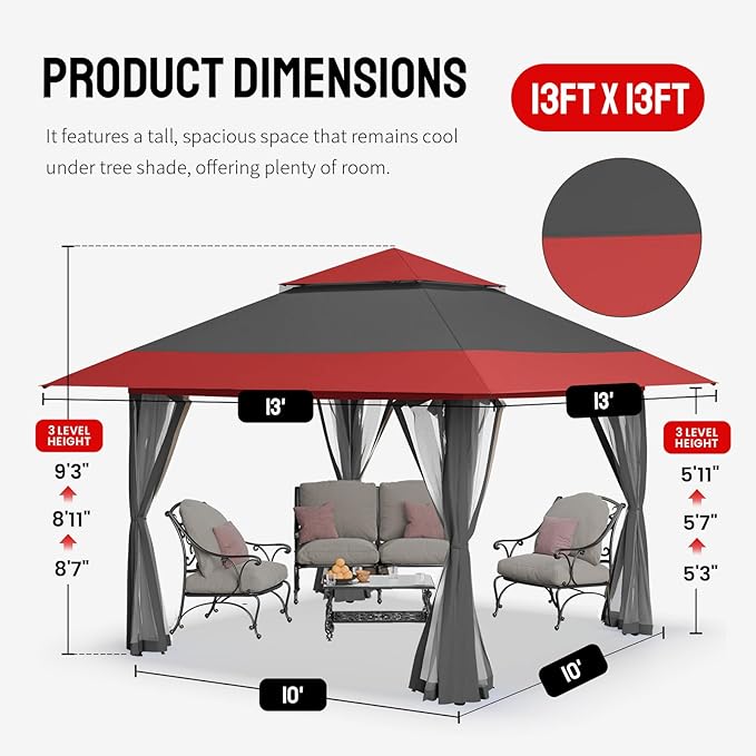 CROWN SHADES 13x13 Pop Up Gazebo, Canopy Tent, Gazebos on Clearance - Image 6