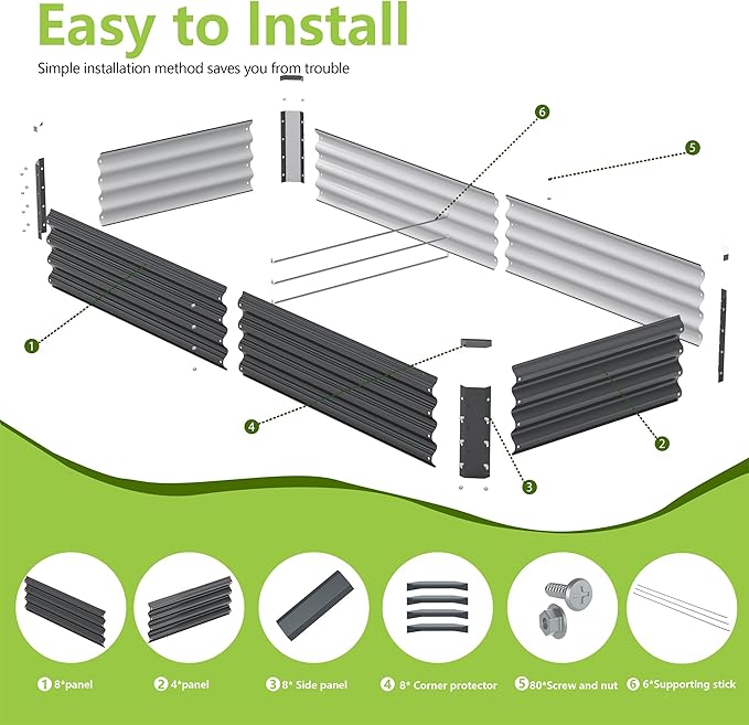 2PCS 8x2x1FT Galvanized Raised Garden Bed, Galvanized Planter Raised Garden - Image 3