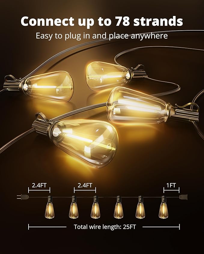 VIPAR Outdoor String Lights 25FT LED Patio Lights IPX5 Waterproof - Image 5