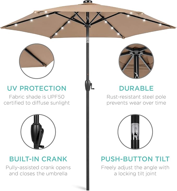 Best Choice Products 7.5ft Outdoor Solar Market Table Patio Umbrella - Image 5