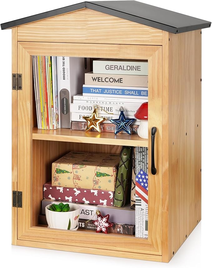 Outdoor Library Outdoor Book Box Storage Wooden Cabinet Little Literature Box by Exttlliy