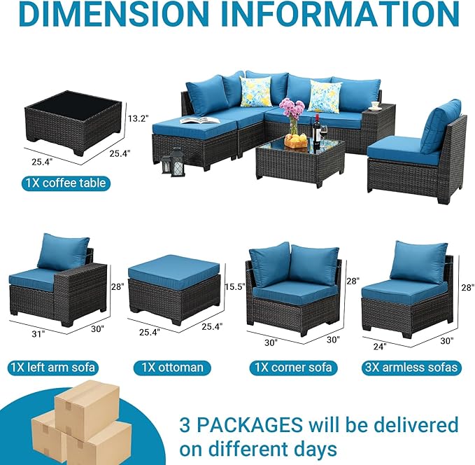 Jing's Villa 7-Piece Patio Furniture Set, All-Weather Outdoor Wicker Sectional - Image 7