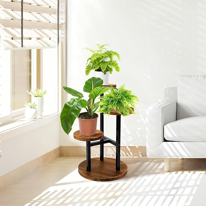 AUGOSTA 3 Tier Plant Stand, Tall Metal Wood Shelf Holder - Image 5