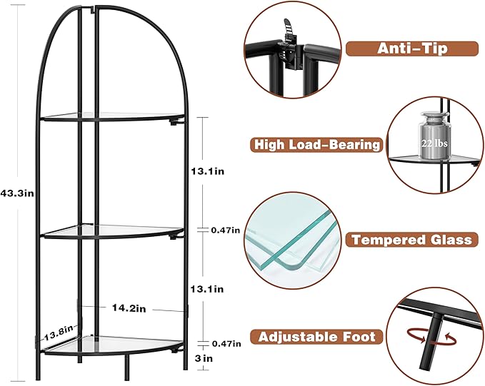 Crofy Foldable 3 Tier Corner Shelf, Metal Corner Plant Stand - Image 3