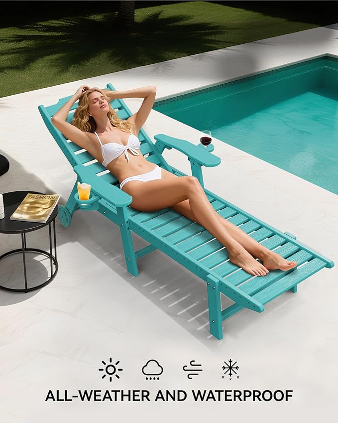Carauci Lounge Chair Outdoor Set of 4, HDPE Chaise Lounge - Image 6