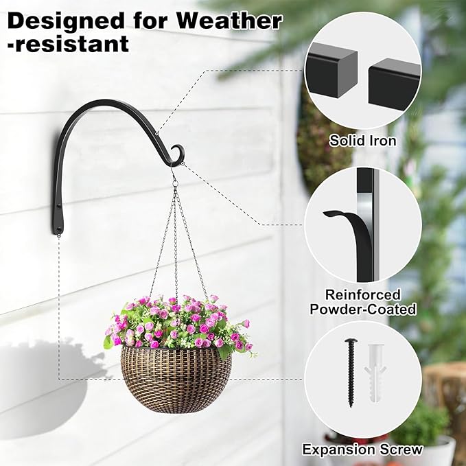 Gtongoko 2 Pack 10 Inch Plant Hangers Outdoor Metal, Plant Hooks - Image 3
